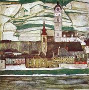 Egon Schiele Stein on the Danube with Terraced Vineyards Sweden oil painting artist